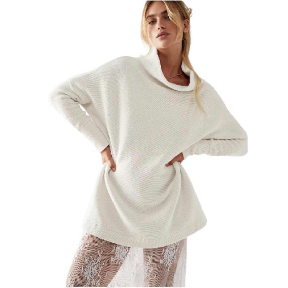 Free People Cream Cowl Neck Cozy Knit Sweater